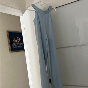 Elegant Blue Halter linen pants and jacket